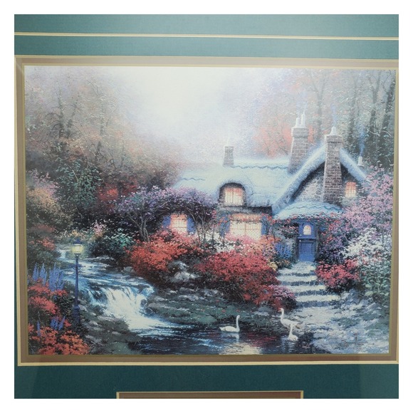 Thomas‎ Kinkade Accent Prints Framed Art Serene Cottage Psalm 23 Gold Frame - Picture 11 of 16